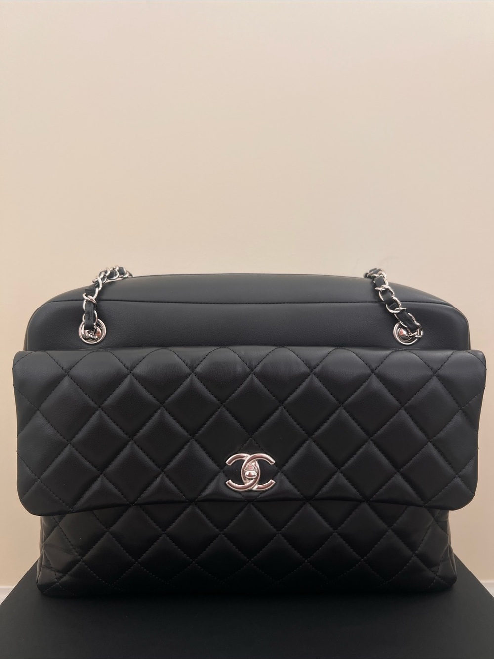 Chanel Black Quilted Lambskin CC Flap Bowler Bag - Silver Hardware